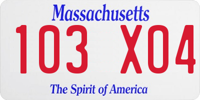 MA license plate 103XO4