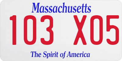 MA license plate 103XO5