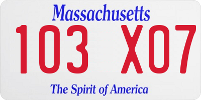 MA license plate 103XO7