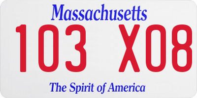MA license plate 103XO8