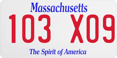 MA license plate 103XO9
