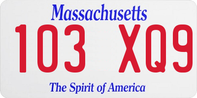 MA license plate 103XQ9