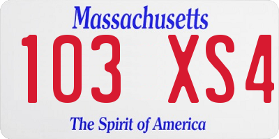 MA license plate 103XS4