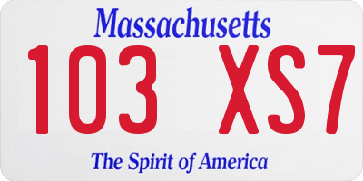 MA license plate 103XS7