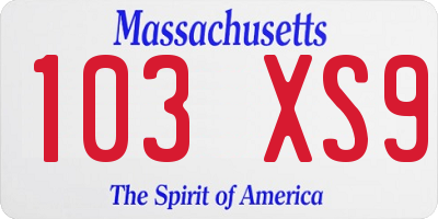 MA license plate 103XS9