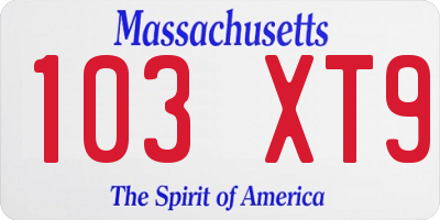 MA license plate 103XT9