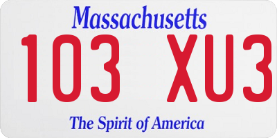 MA license plate 103XU3