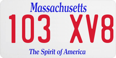 MA license plate 103XV8