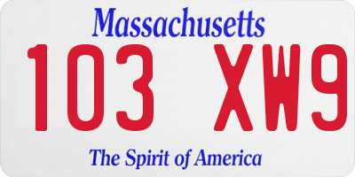 MA license plate 103XW9
