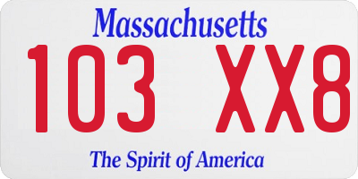 MA license plate 103XX8