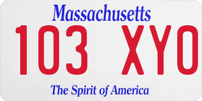 MA license plate 103XY0