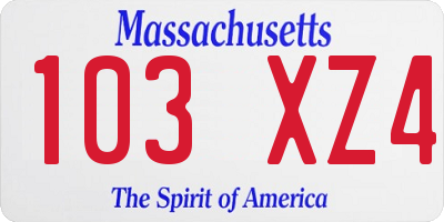 MA license plate 103XZ4