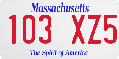 MA license plate 103XZ5