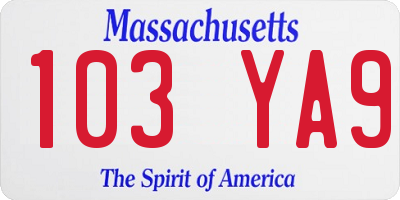 MA license plate 103YA9