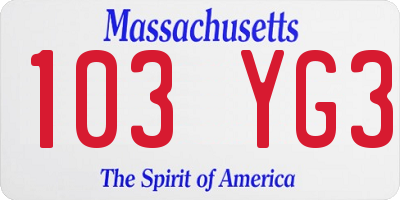 MA license plate 103YG3