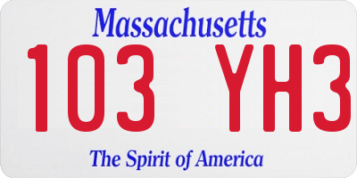 MA license plate 103YH3