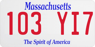 MA license plate 103YI7