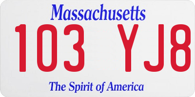 MA license plate 103YJ8