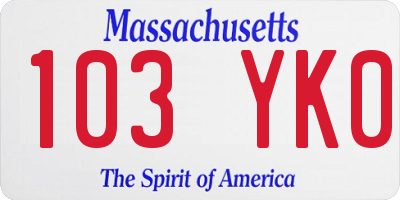 MA license plate 103YK0
