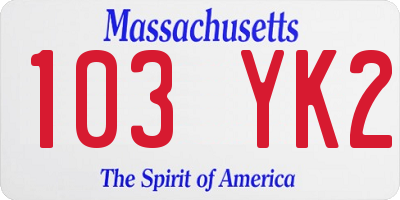MA license plate 103YK2