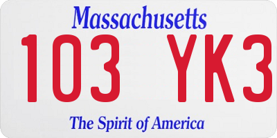 MA license plate 103YK3