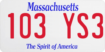 MA license plate 103YS3