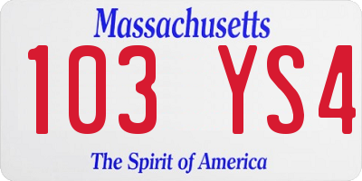MA license plate 103YS4