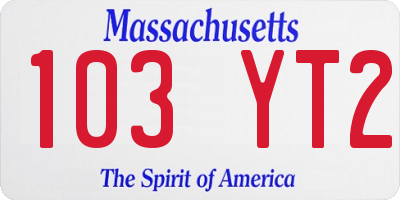 MA license plate 103YT2
