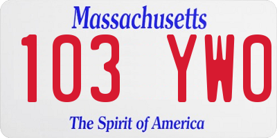 MA license plate 103YW0