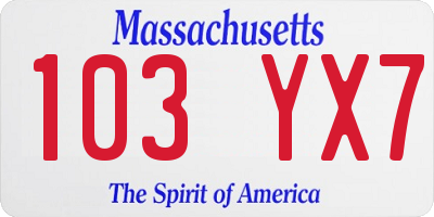 MA license plate 103YX7
