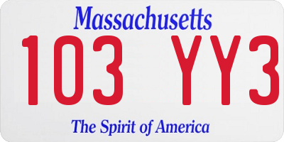 MA license plate 103YY3