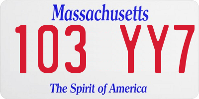 MA license plate 103YY7