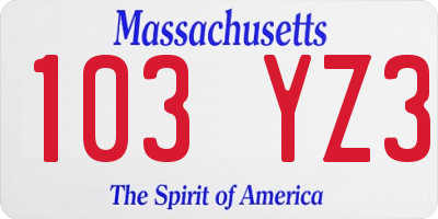 MA license plate 103YZ3