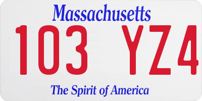 MA license plate 103YZ4