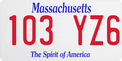 MA license plate 103YZ6