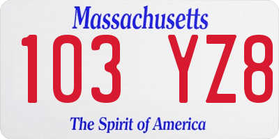 MA license plate 103YZ8