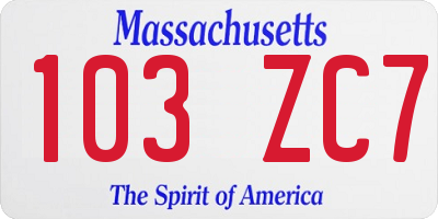 MA license plate 103ZC7