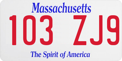 MA license plate 103ZJ9