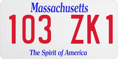 MA license plate 103ZK1