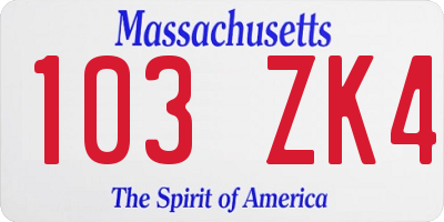 MA license plate 103ZK4