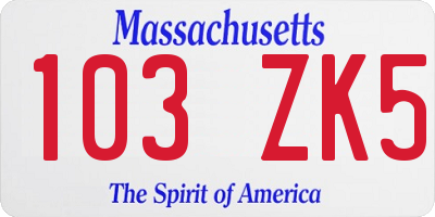 MA license plate 103ZK5
