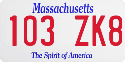MA license plate 103ZK8