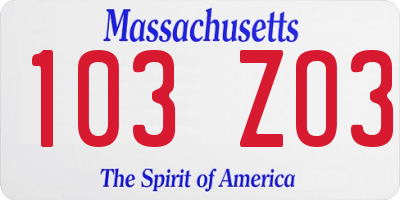 MA license plate 103ZO3