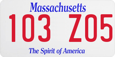 MA license plate 103ZO5