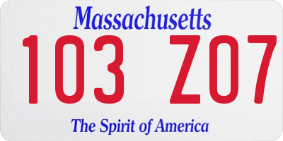 MA license plate 103ZO7