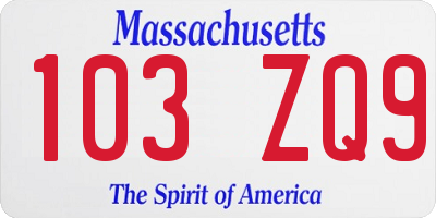 MA license plate 103ZQ9