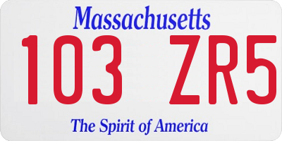 MA license plate 103ZR5