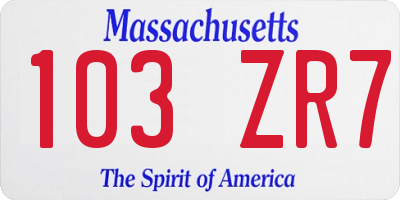 MA license plate 103ZR7