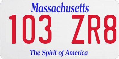 MA license plate 103ZR8