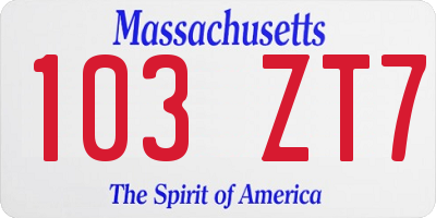 MA license plate 103ZT7